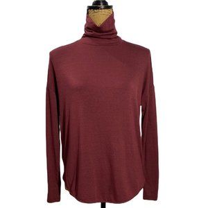 Lou & Gray For LOFT XS Tunic Top Burgundy Long Sl Turtle Neck Drop Shoulder NWT